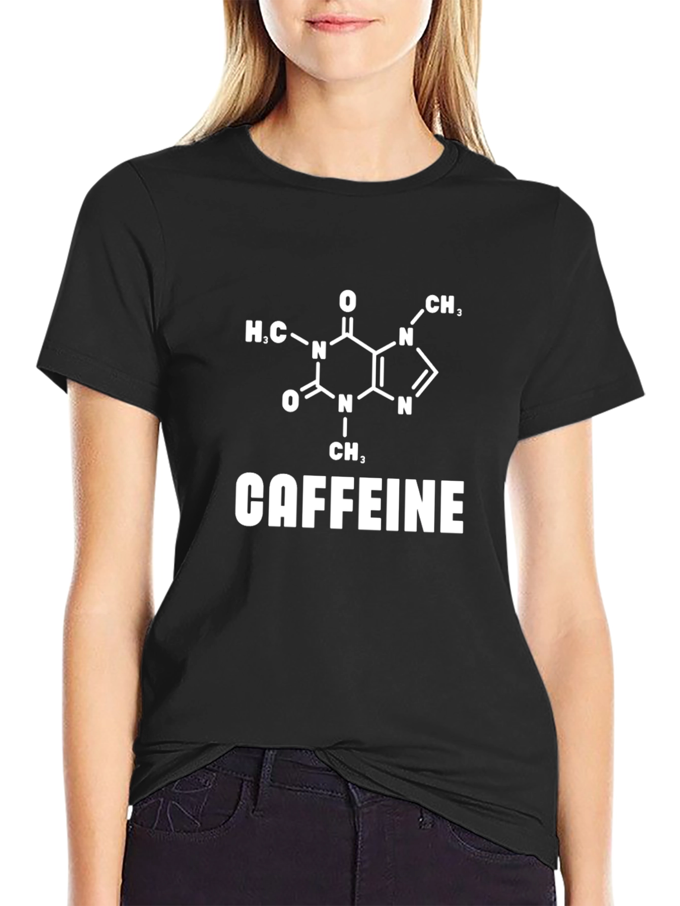 Caffeine Molecule Black T-Shirt - Chemistry Science Tee