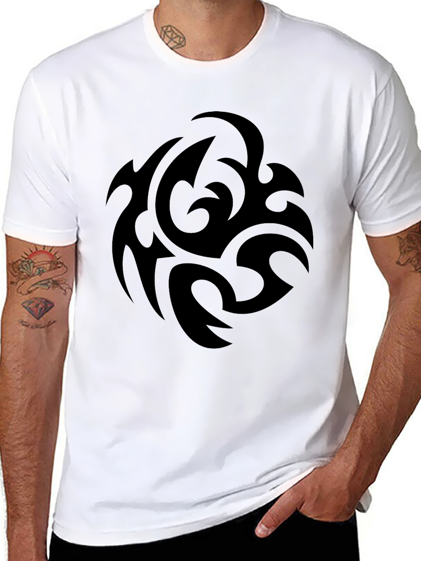 Mens Black Tribal Design T-Shirt