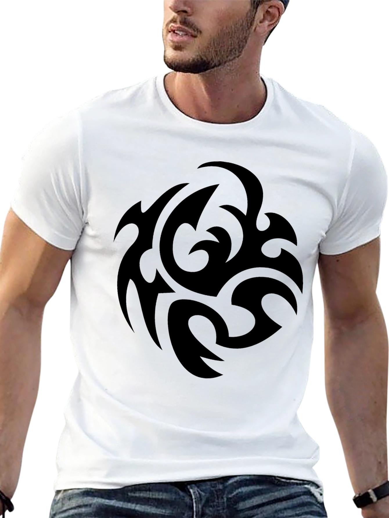 Mens Black Tribal Design T-Shirt