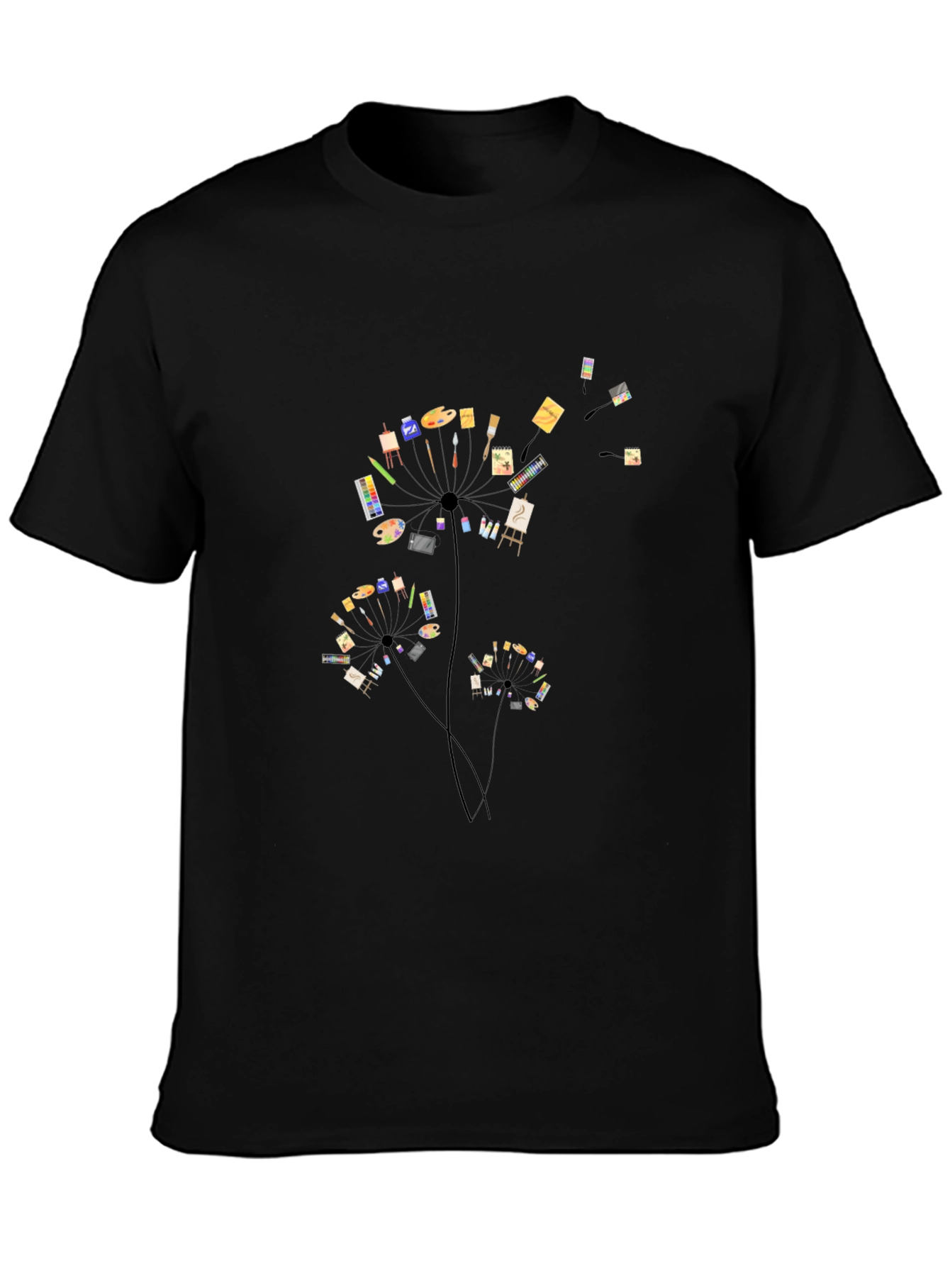 Artistic Dandelion Black T-Shirt