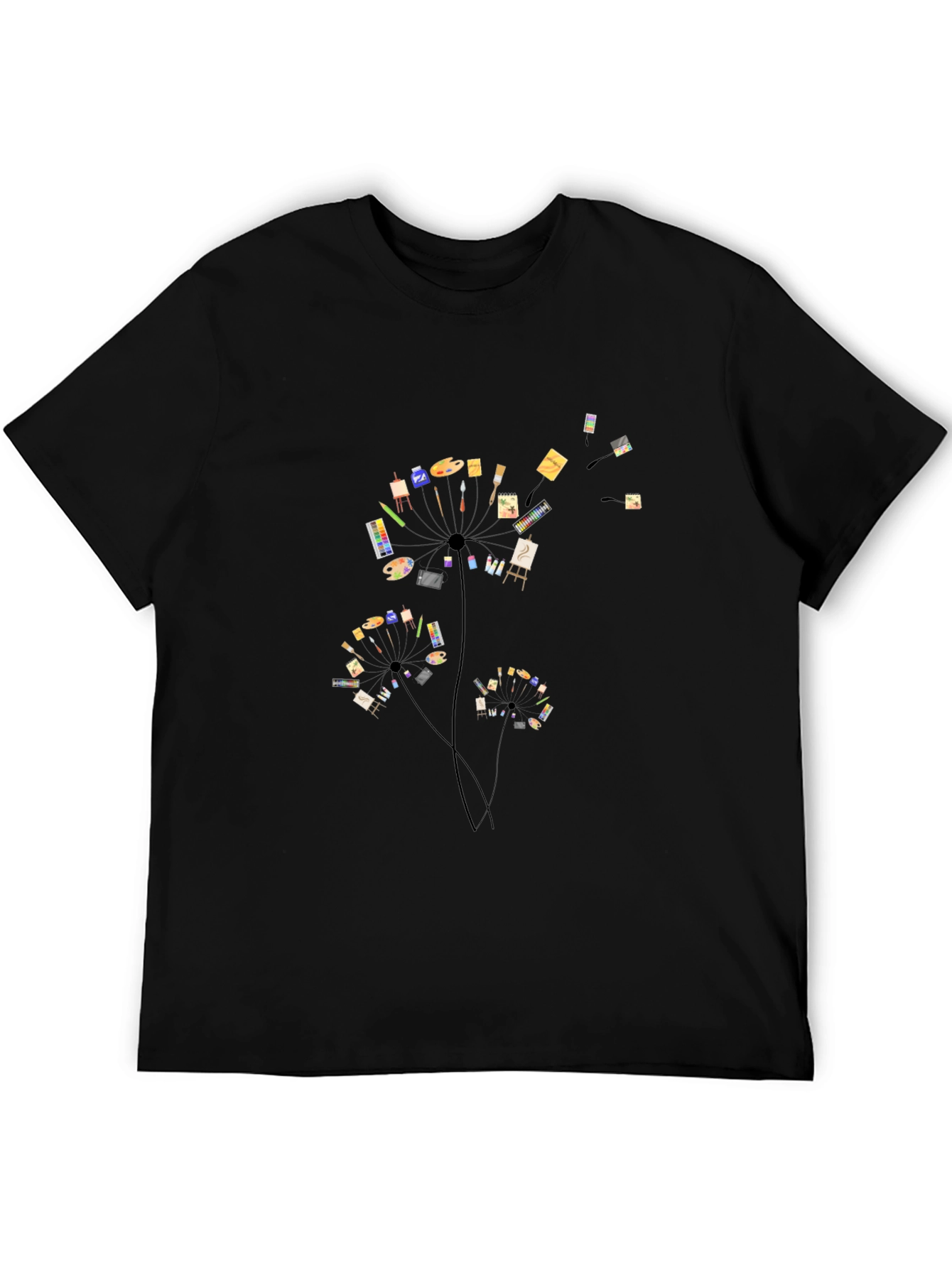 Artistic Dandelion Black T-Shirt