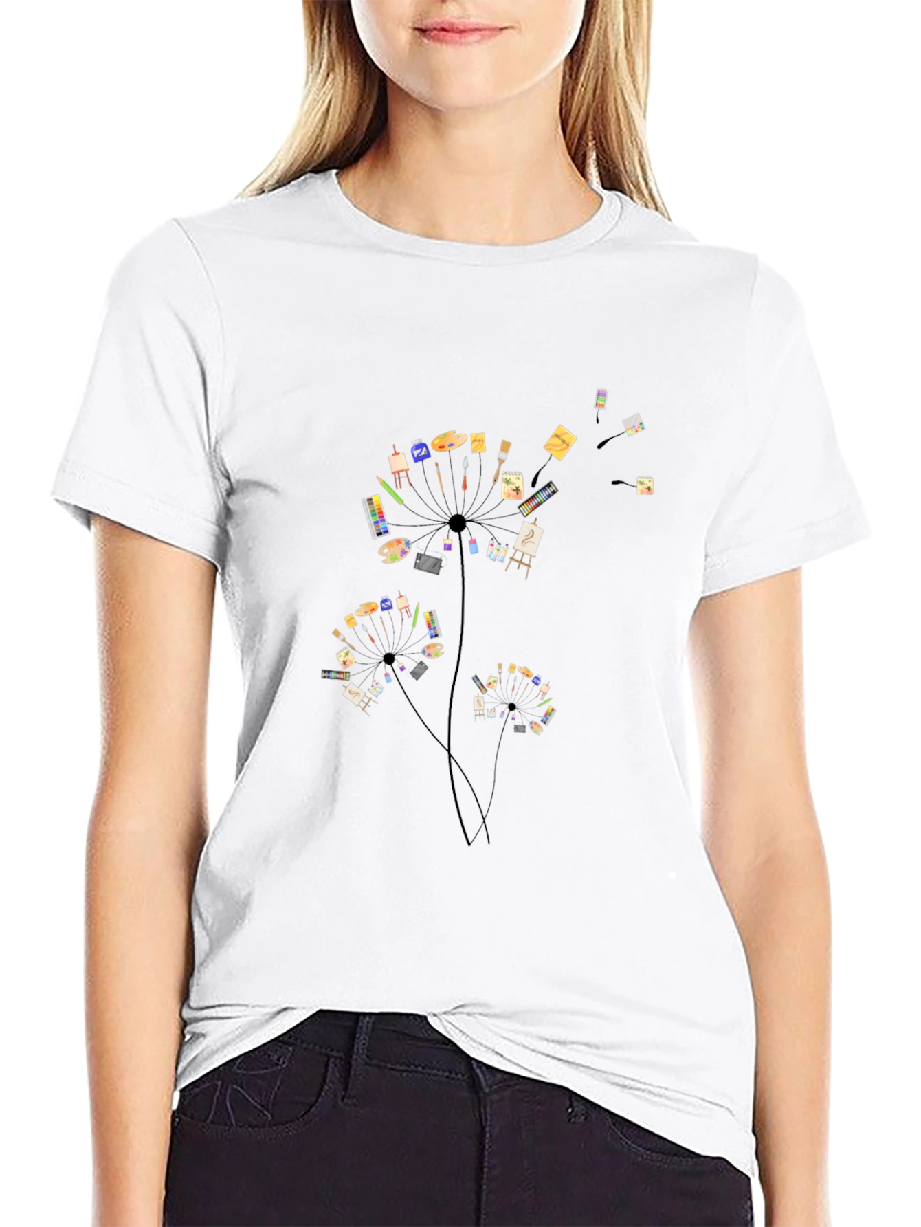 Artistic Dandelion Black T-Shirt