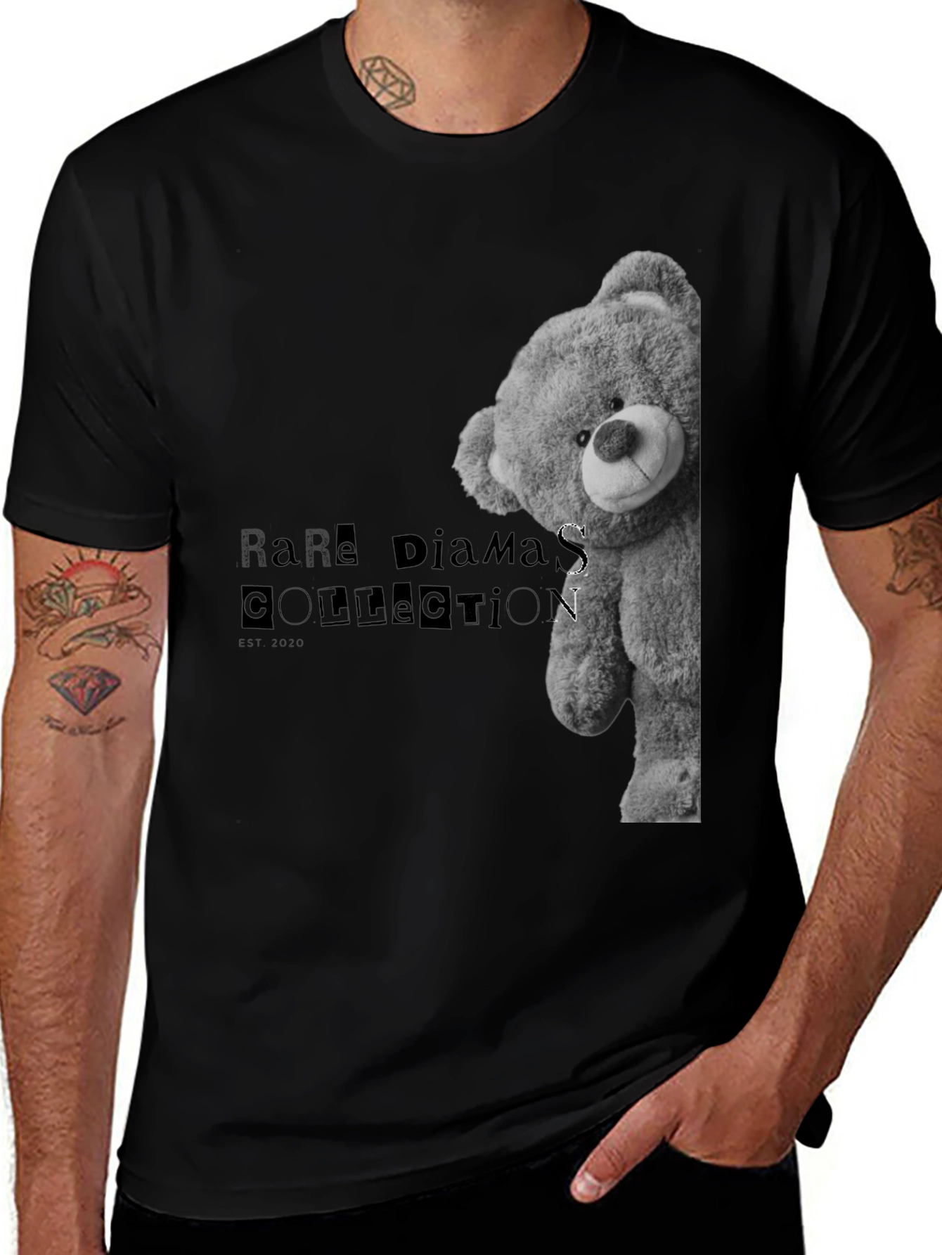 Rare Diamonds Bear Graphic Tee - Black