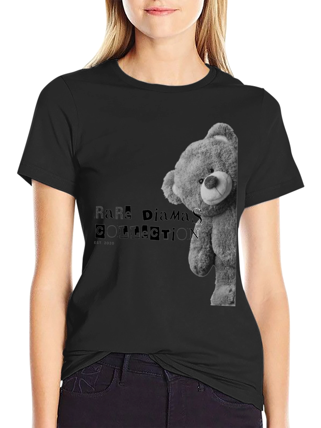 Rare Diamonds Bear Graphic Tee - Black