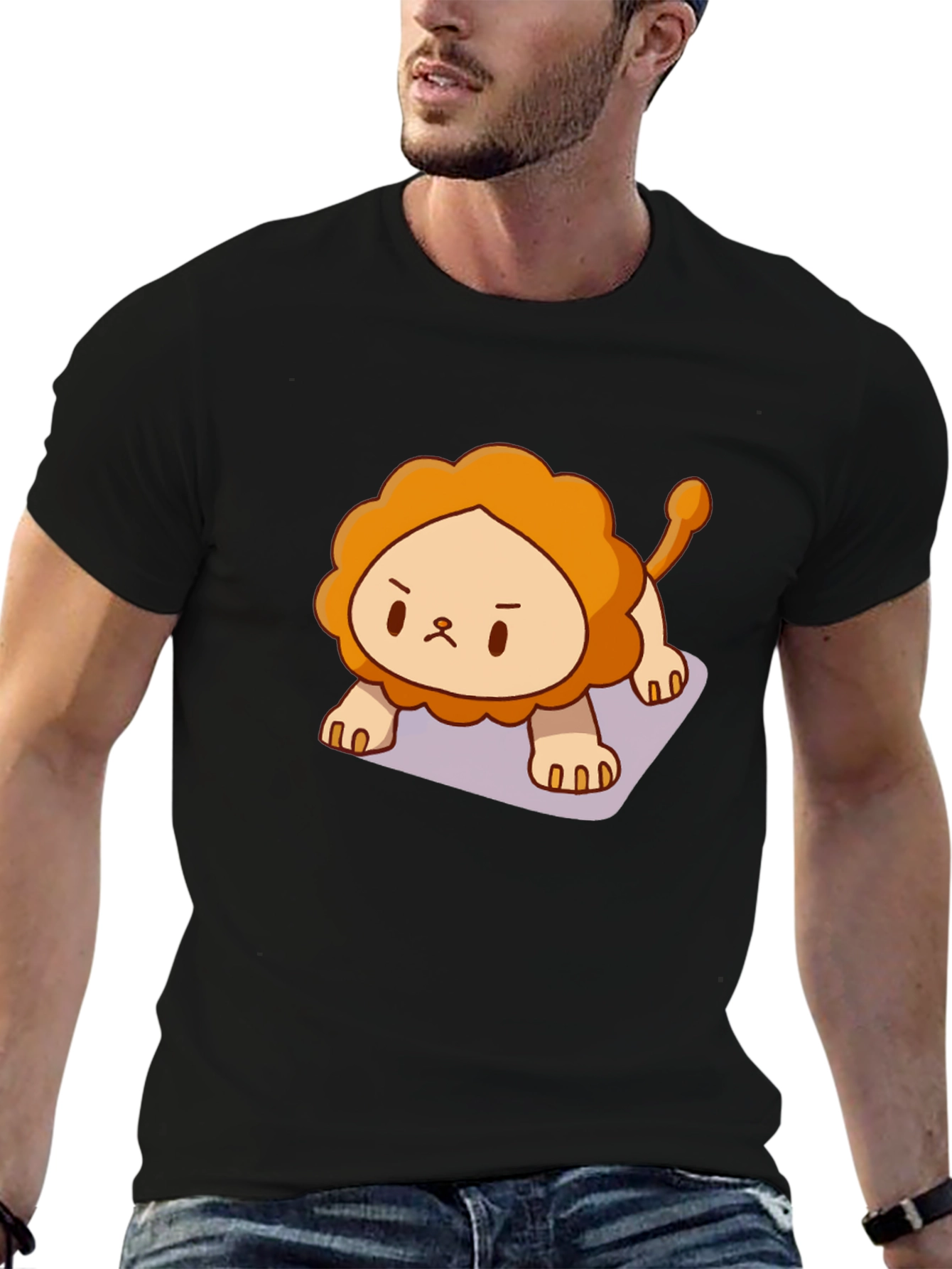 Cute Lion Graphic Tee - Black Cotton T-Shirt