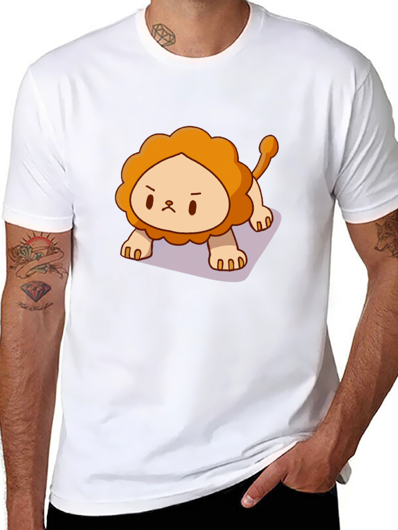 Cute Lion Graphic Tee - Black Cotton T-Shirt