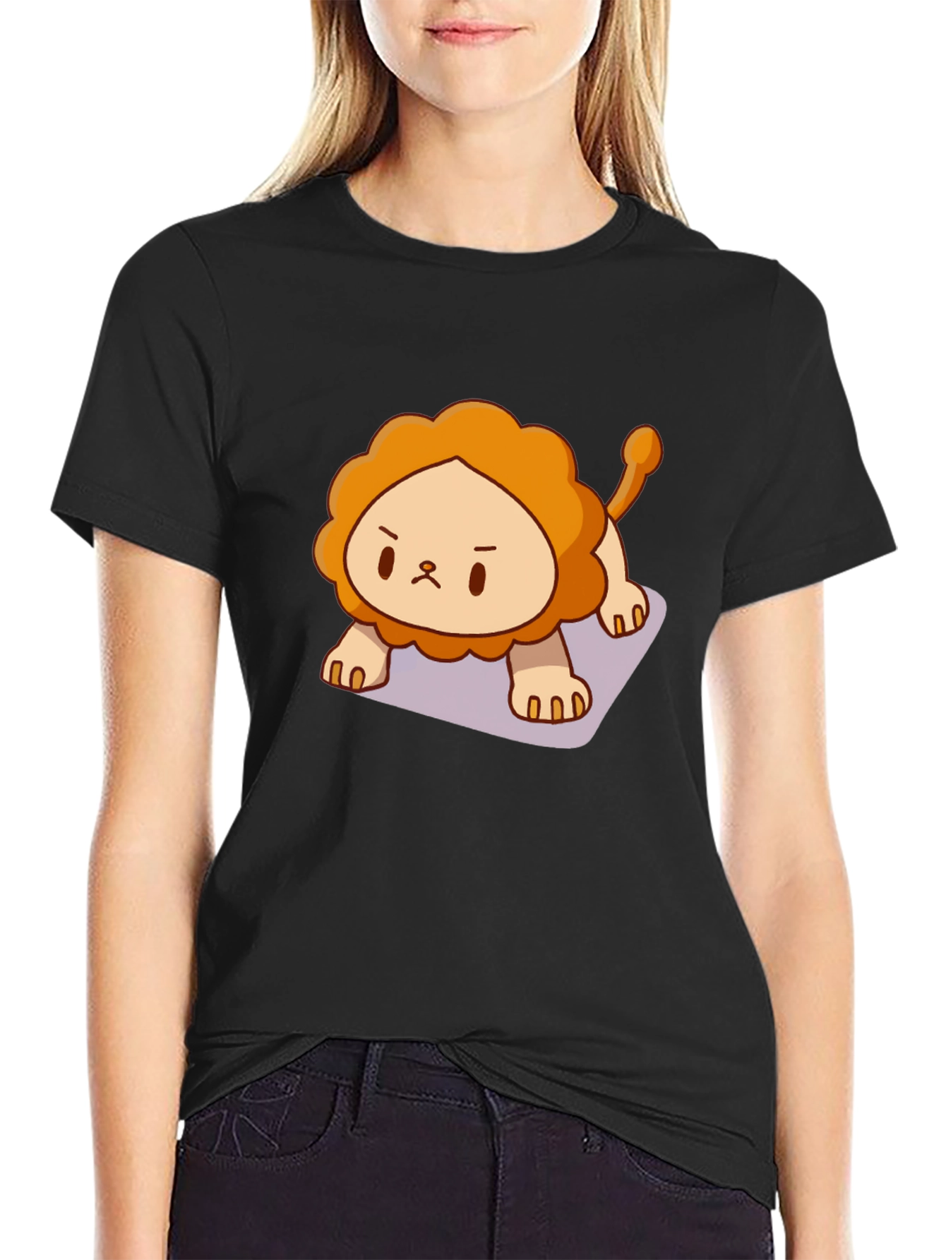 Cute Lion Graphic Tee - Black Cotton T-Shirt