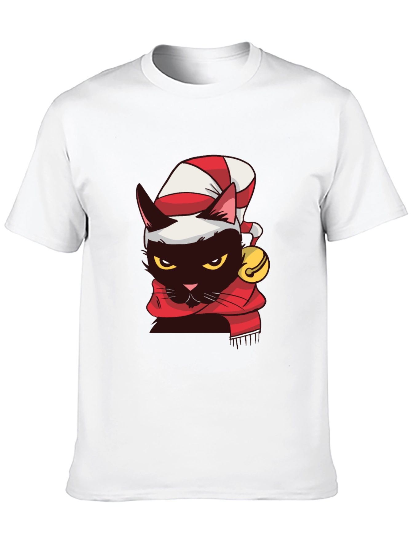 Festive Feline T-Shirt: Black Cat in Santa Hat