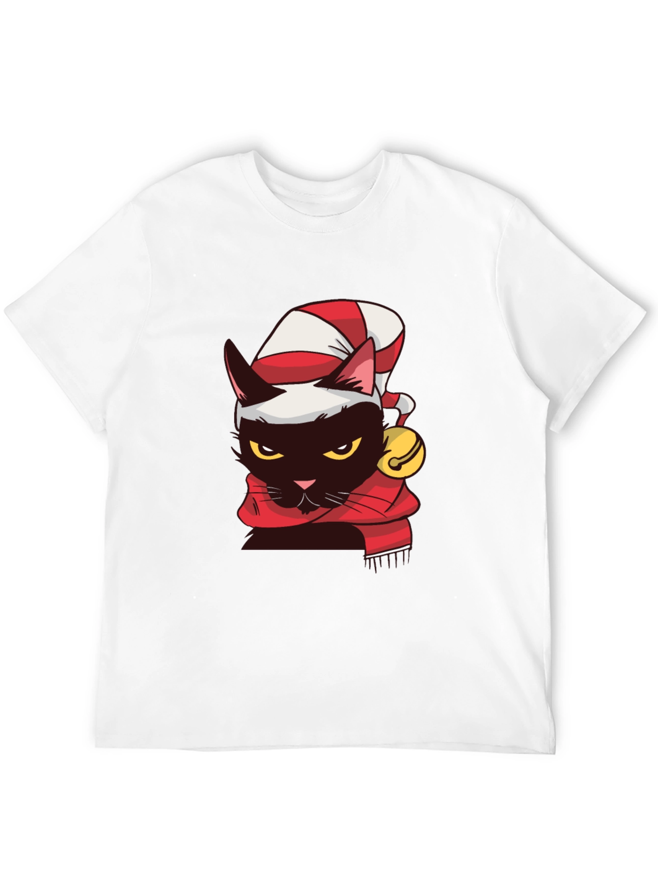 Festive Feline T-Shirt: Black Cat in Santa Hat