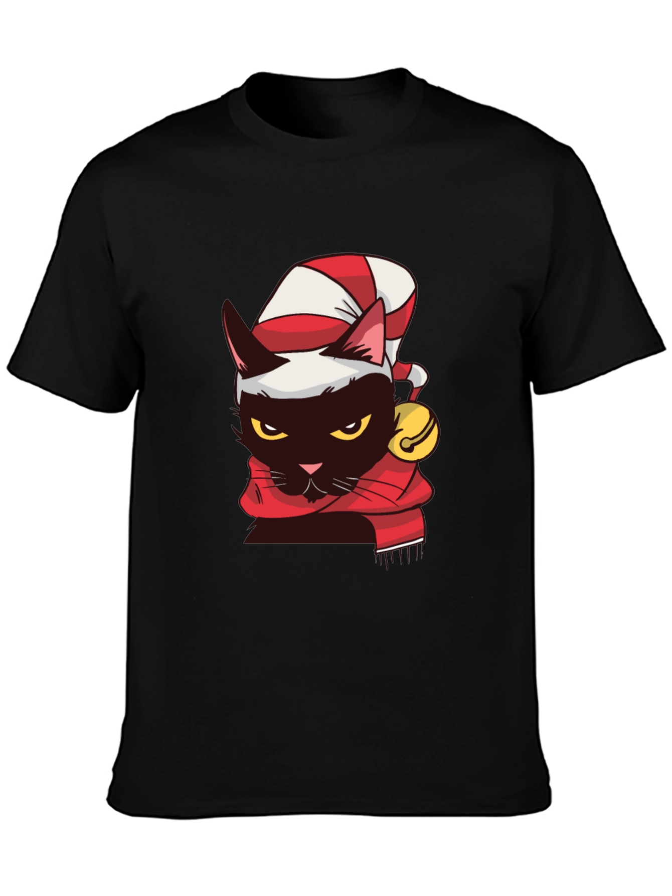 Festive Feline T-Shirt: Black Cat in Santa Hat