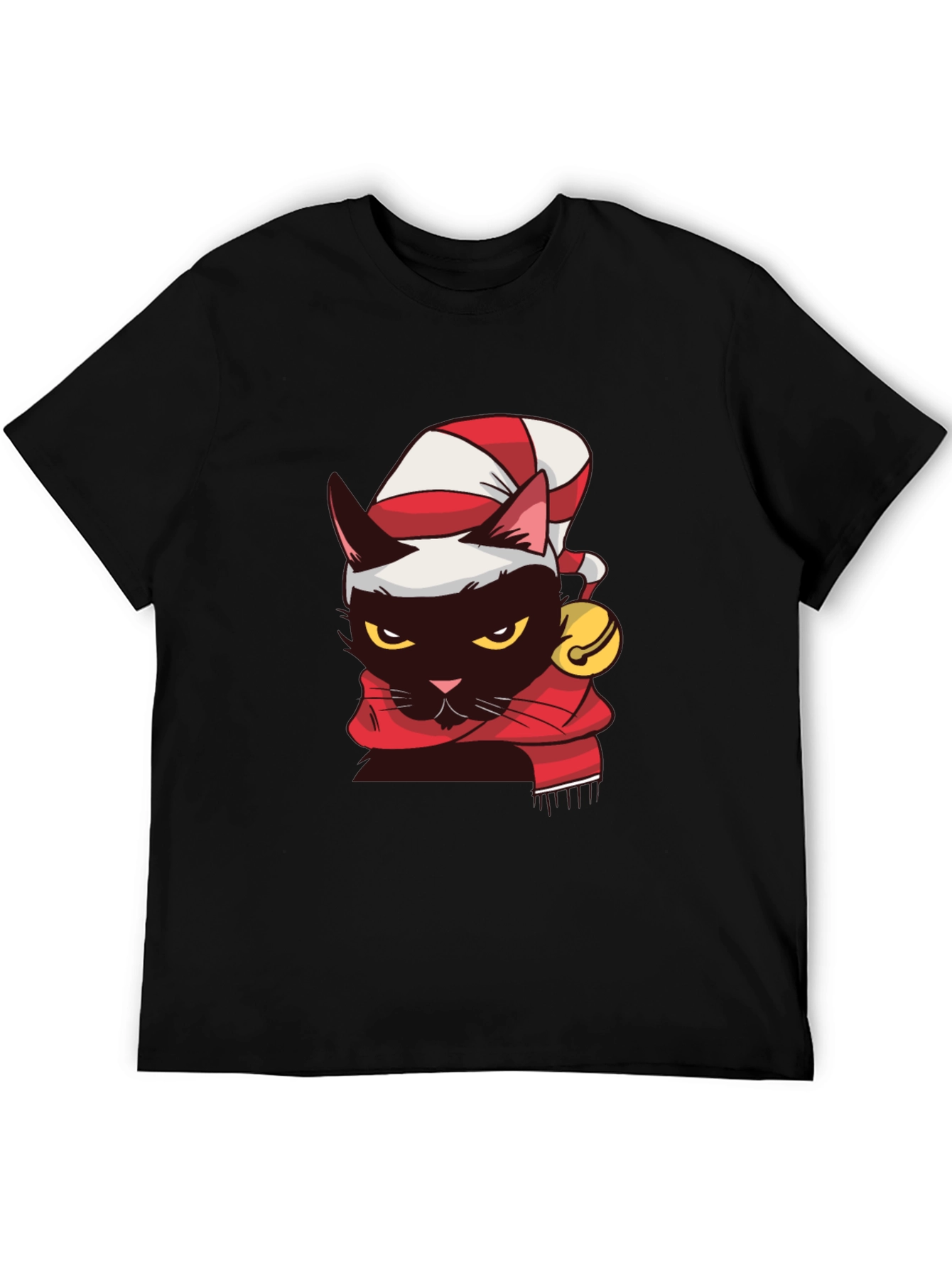 Festive Feline T-Shirt: Black Cat in Santa Hat