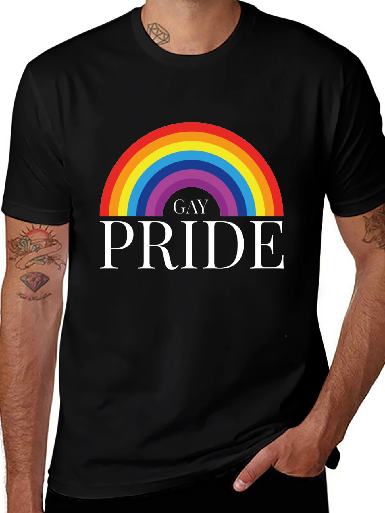 Gay Pride Rainbow Graphic Tee - Black
