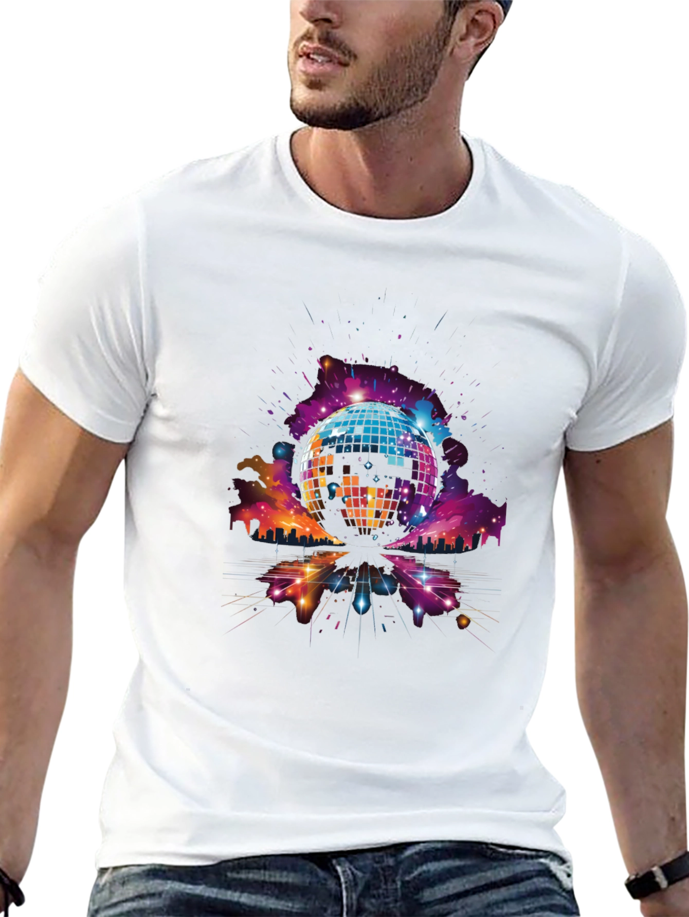 Retro Disco Ball Cityscape Graphic Tee