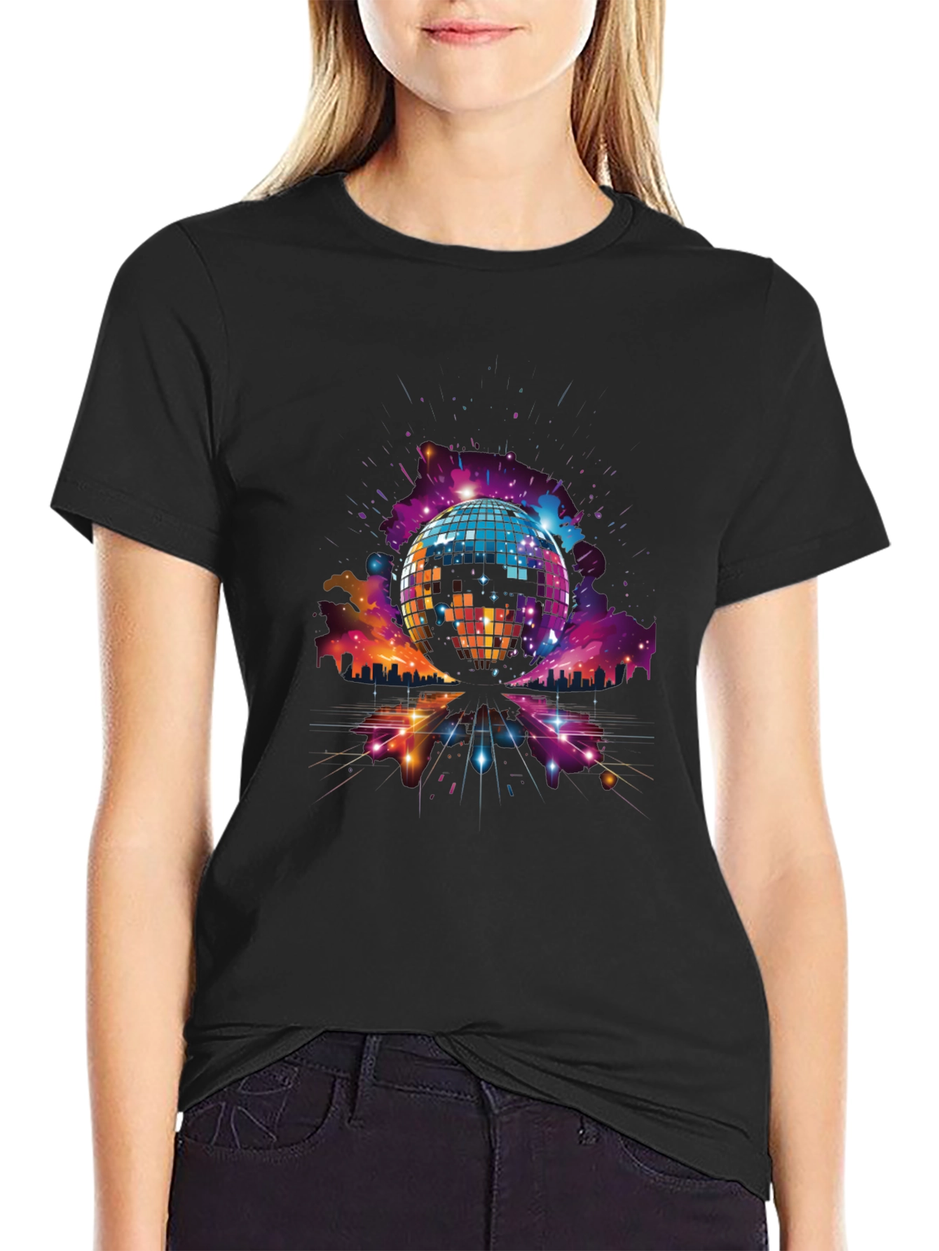 Retro Disco Ball Cityscape Graphic Tee