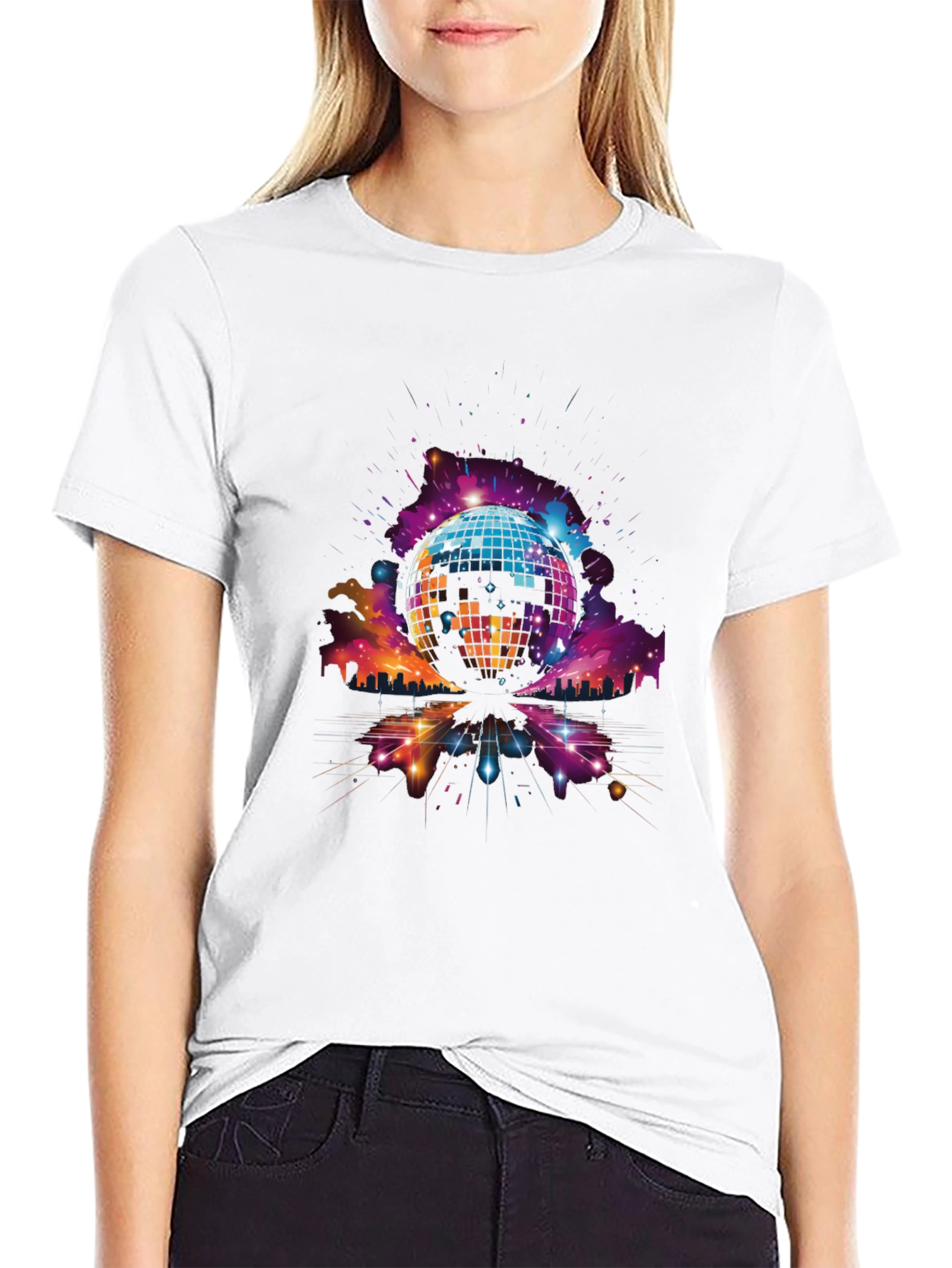 Retro Disco Ball Cityscape Graphic Tee