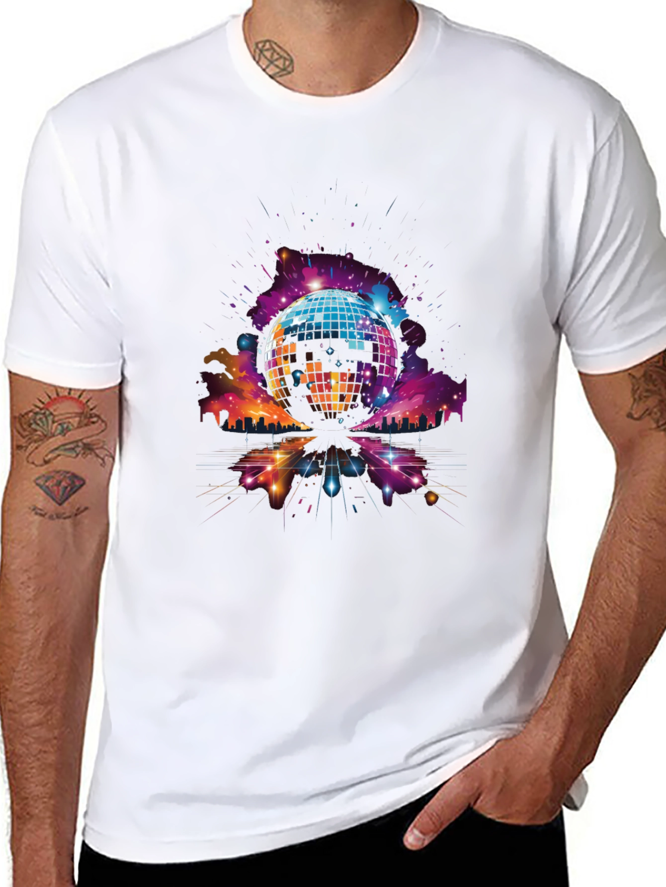 Retro Disco Ball Cityscape Graphic Tee