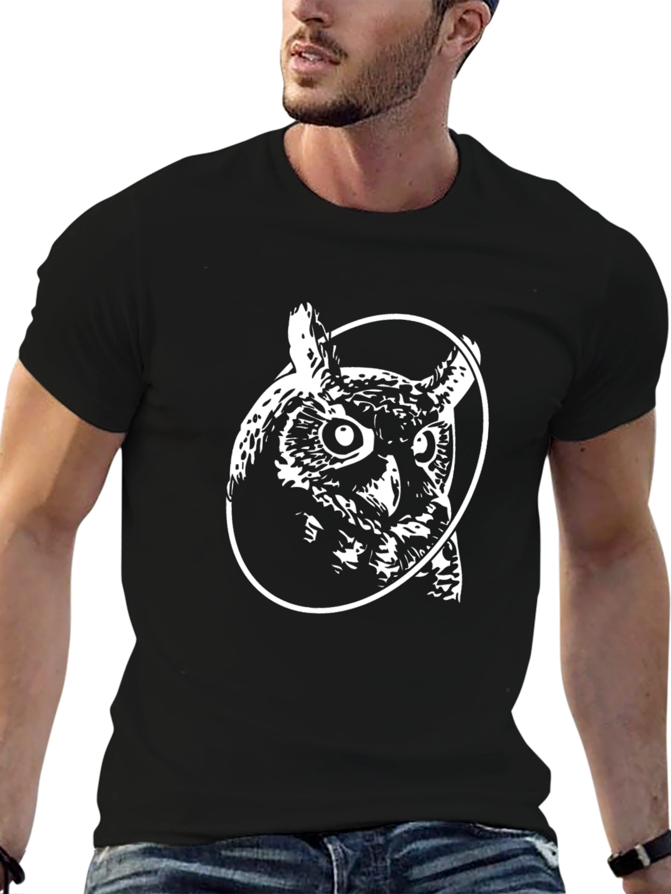 Owl Graphic Black T-Shirt - Stylish Mens Tee
