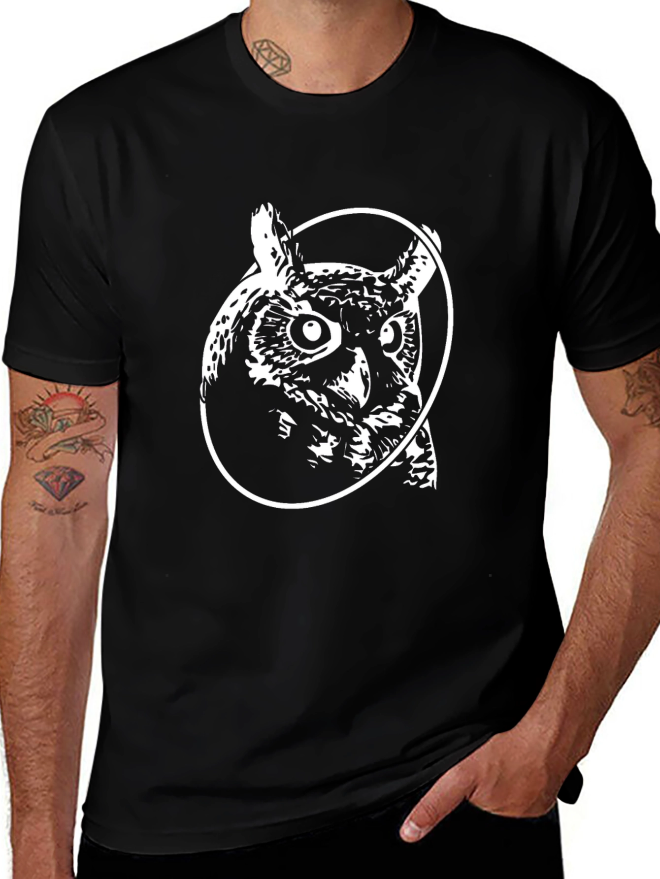 Owl Graphic Black T-Shirt - Stylish Mens Tee