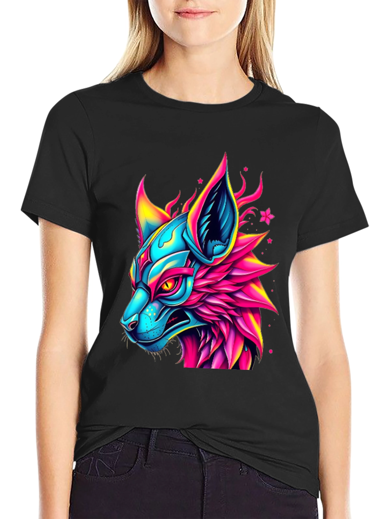 Neon Cyberpunk Fox Graphic Tee