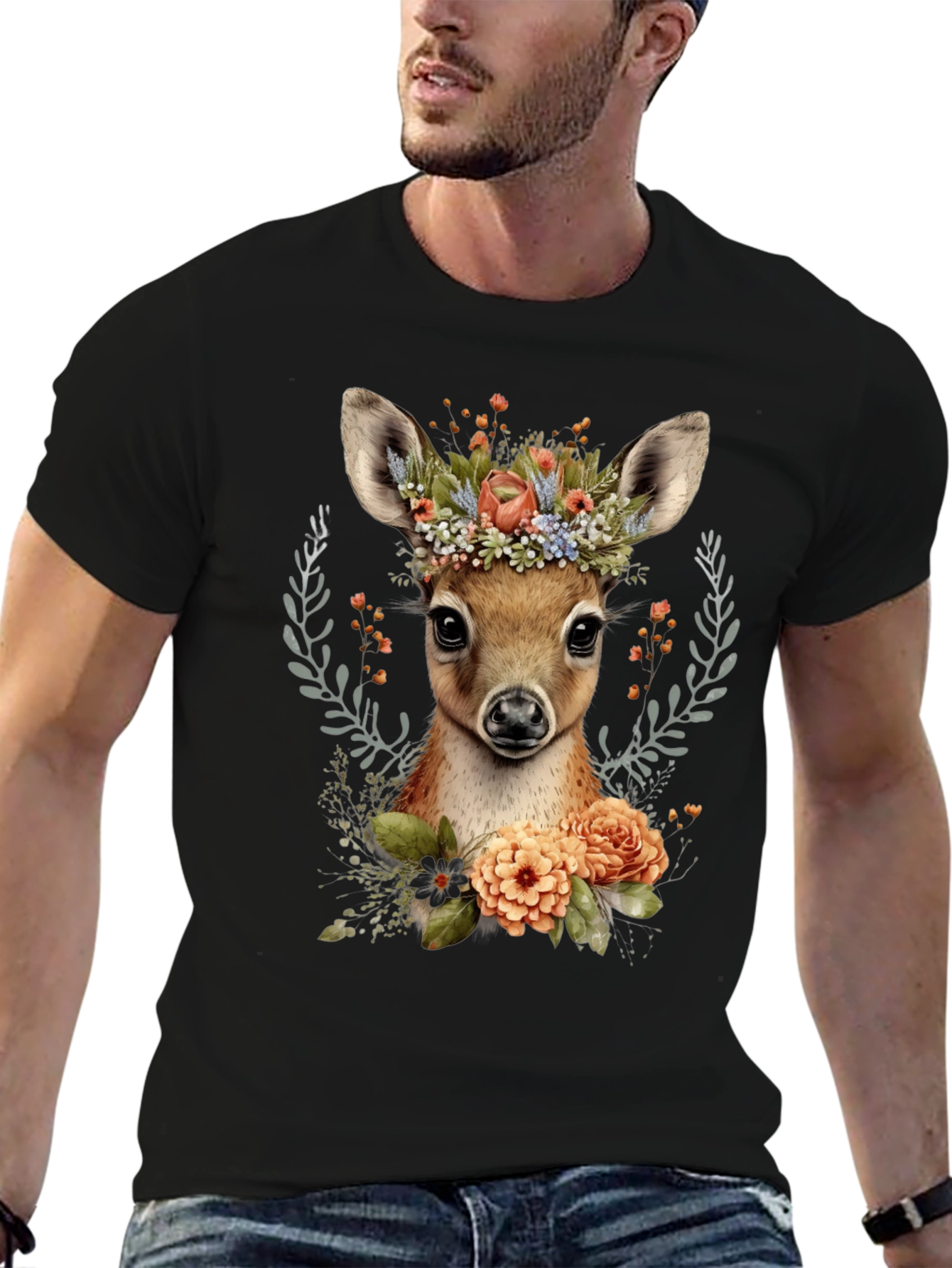 Floral Deer Graphic T-Shirt - Unisex