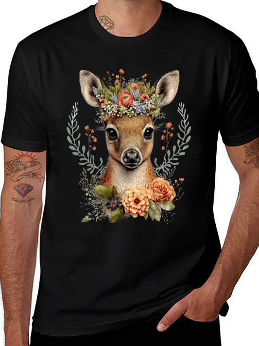 Floral Deer Graphic T-Shirt - Unisex