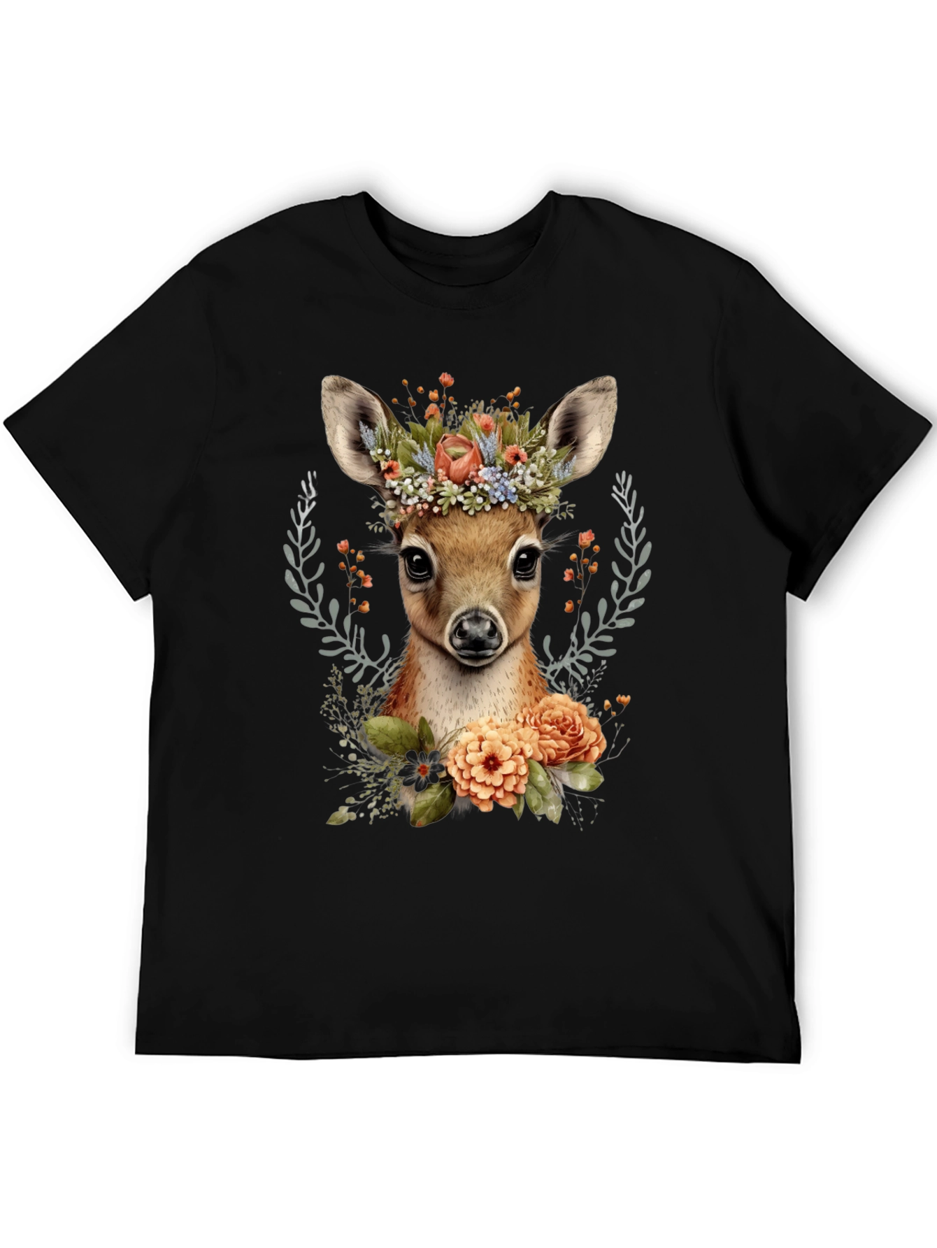 Floral Deer Graphic T-Shirt - Unisex