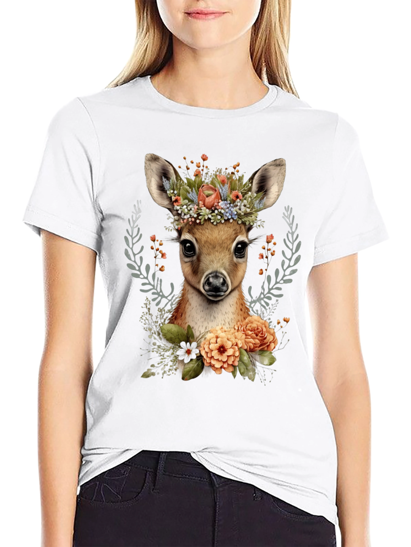 Floral Deer Graphic T-Shirt - Unisex