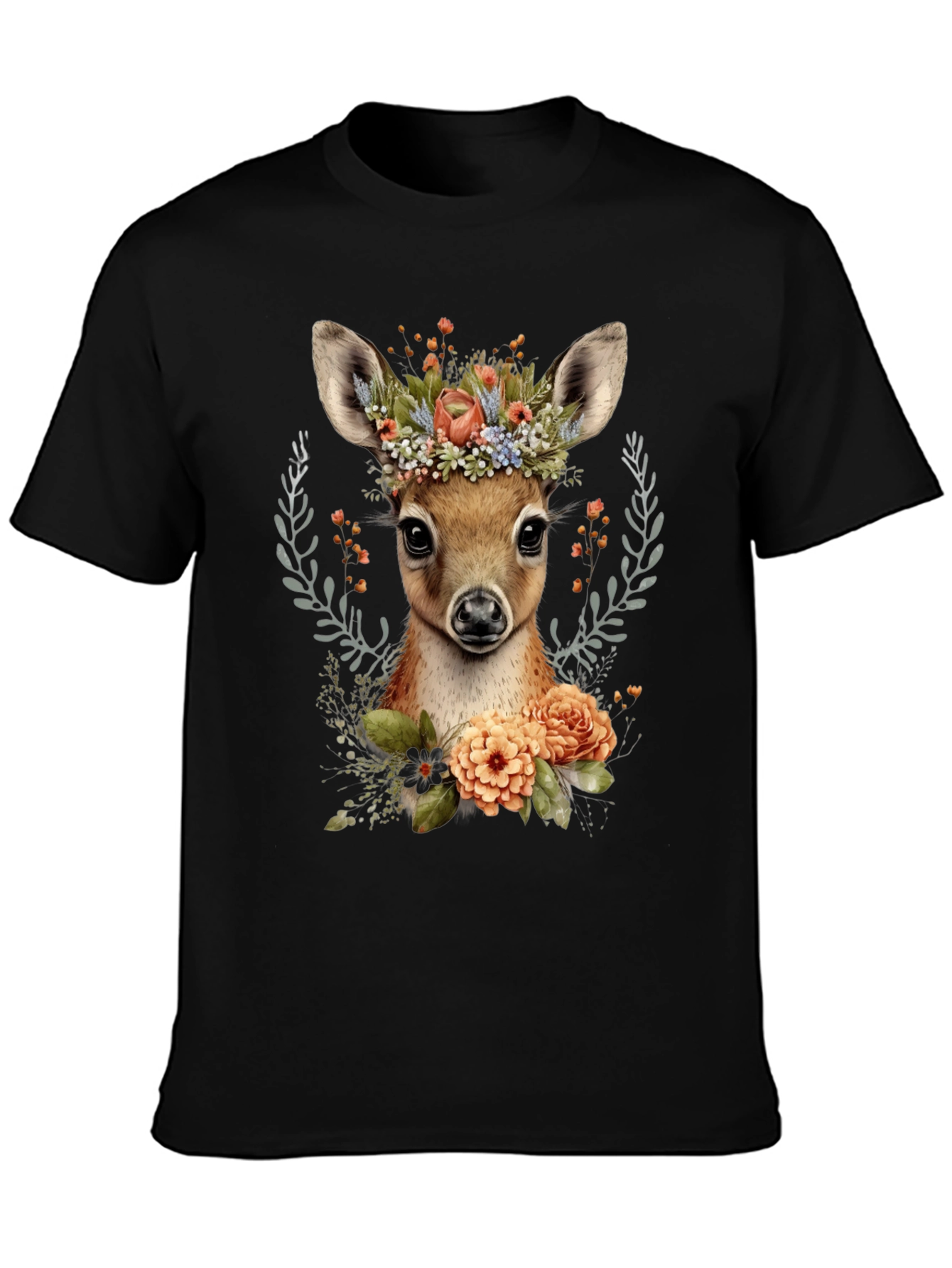 Floral Deer Graphic T-Shirt - Unisex