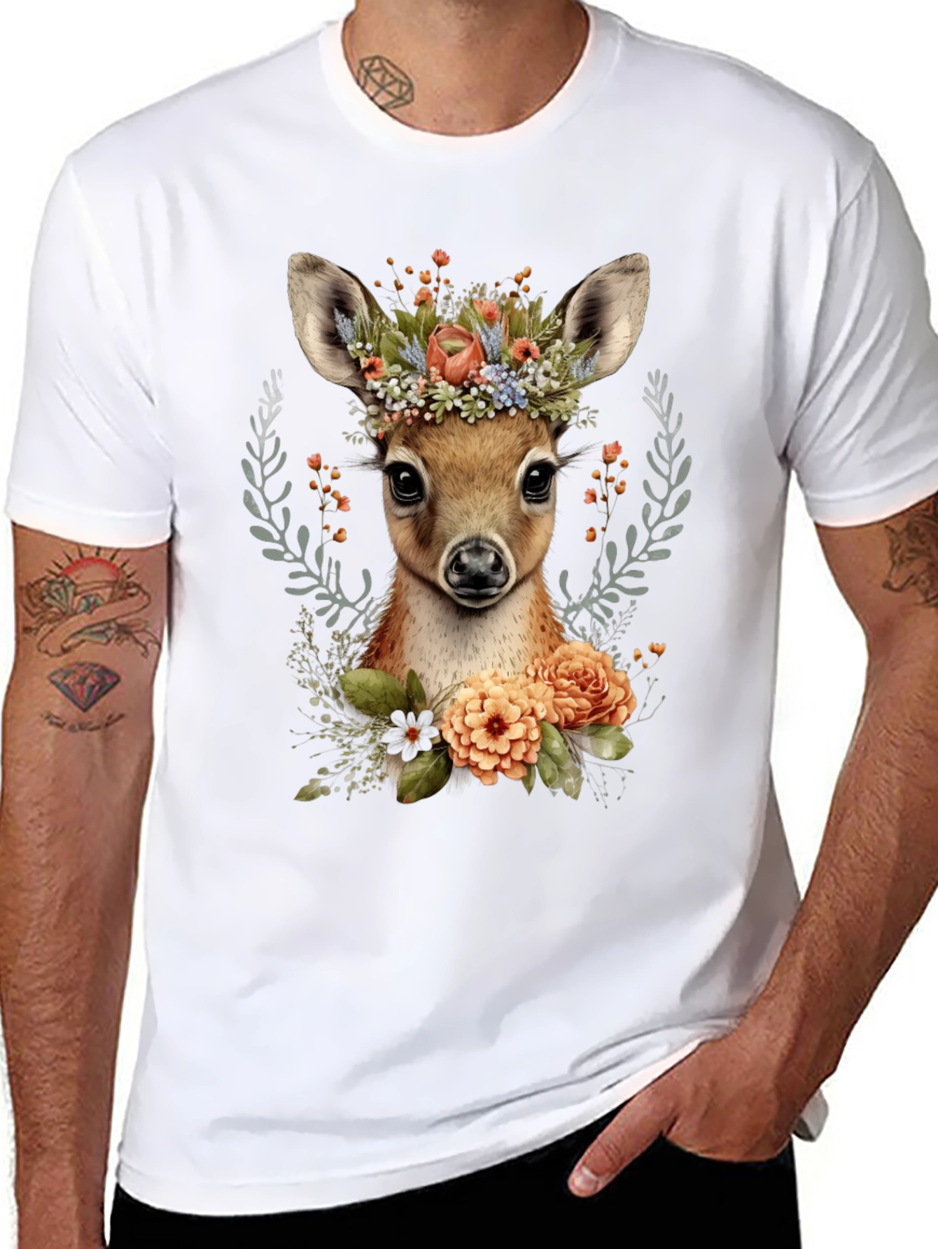 Floral Deer Graphic T-Shirt - Unisex