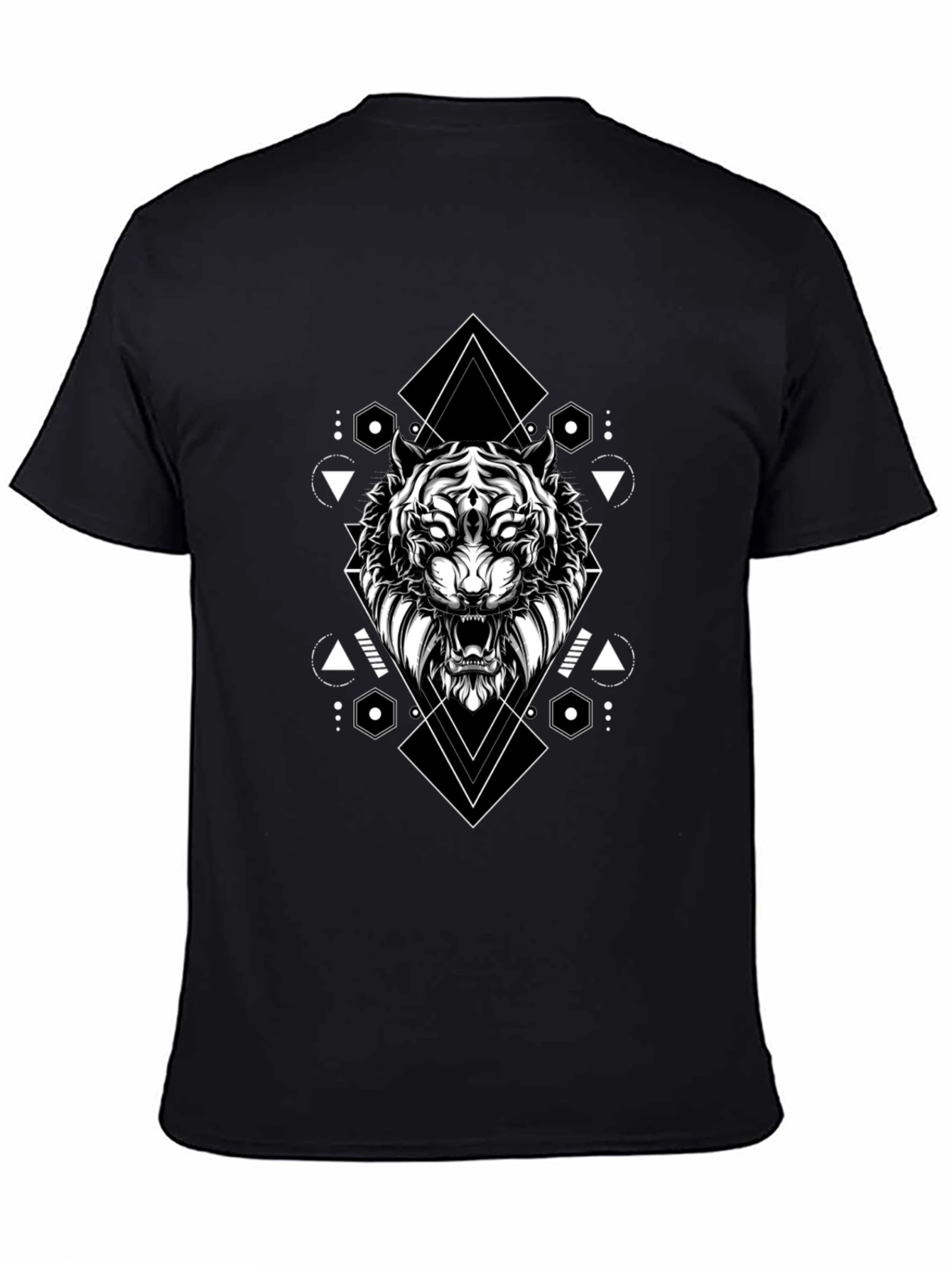Geometric Tiger Graphic Tee - Black