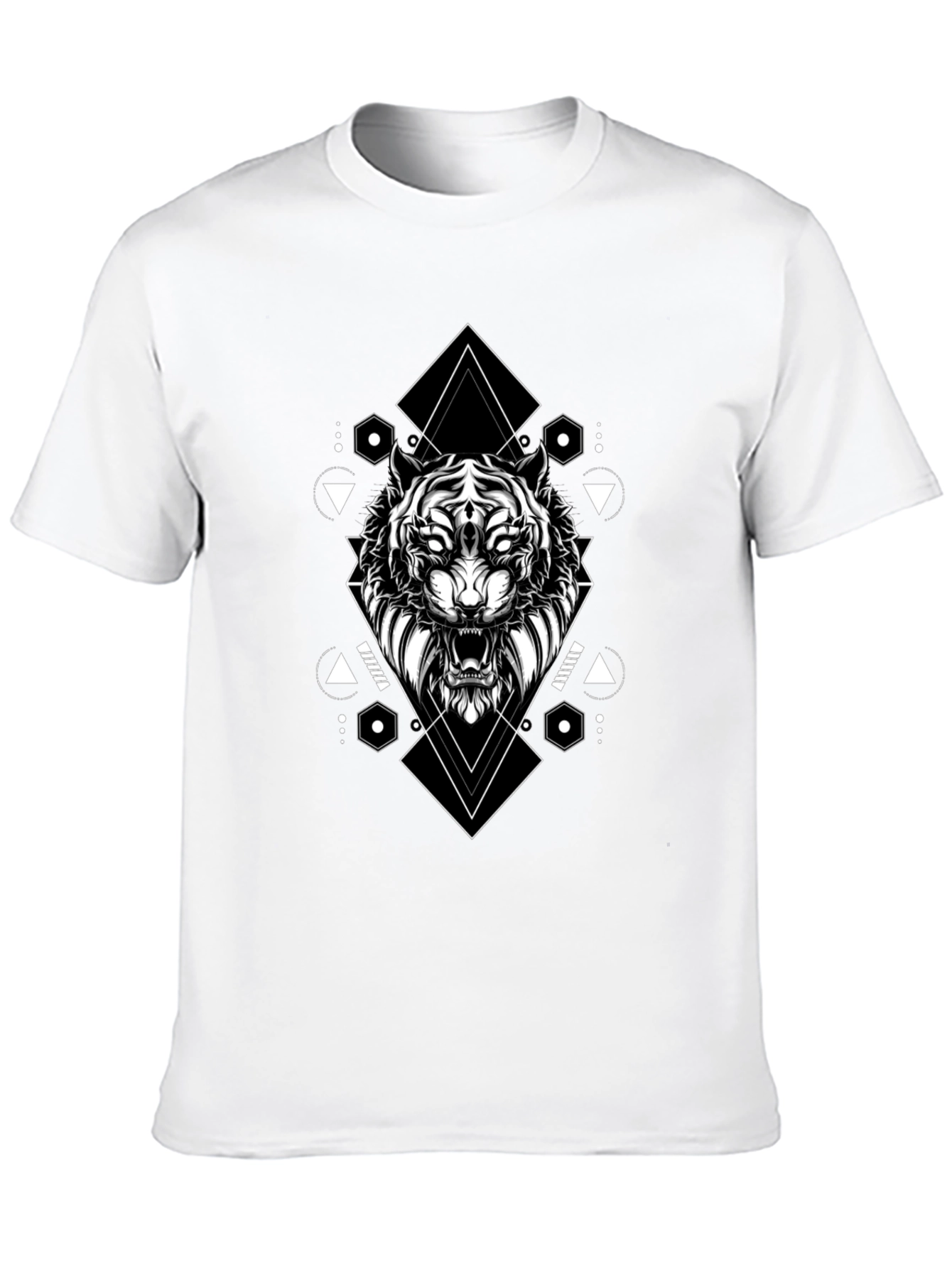 Geometric Tiger Graphic Tee - Black