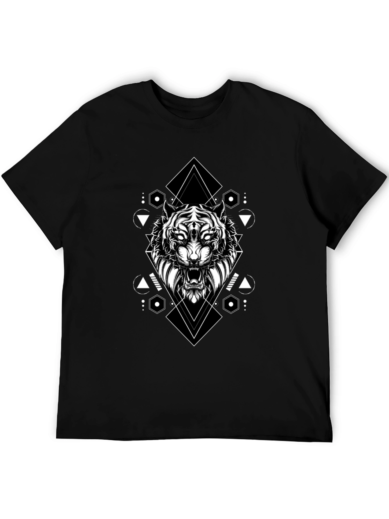Geometric Tiger Graphic Tee - Black