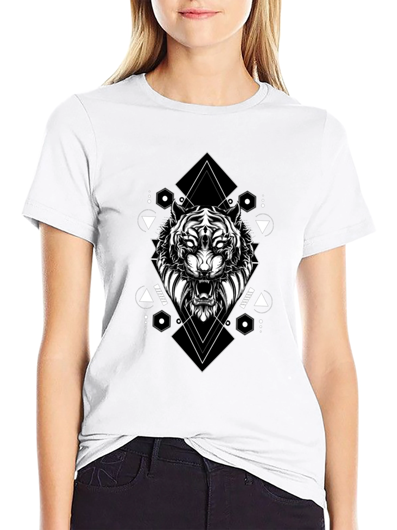 Geometric Tiger Graphic Tee - Black