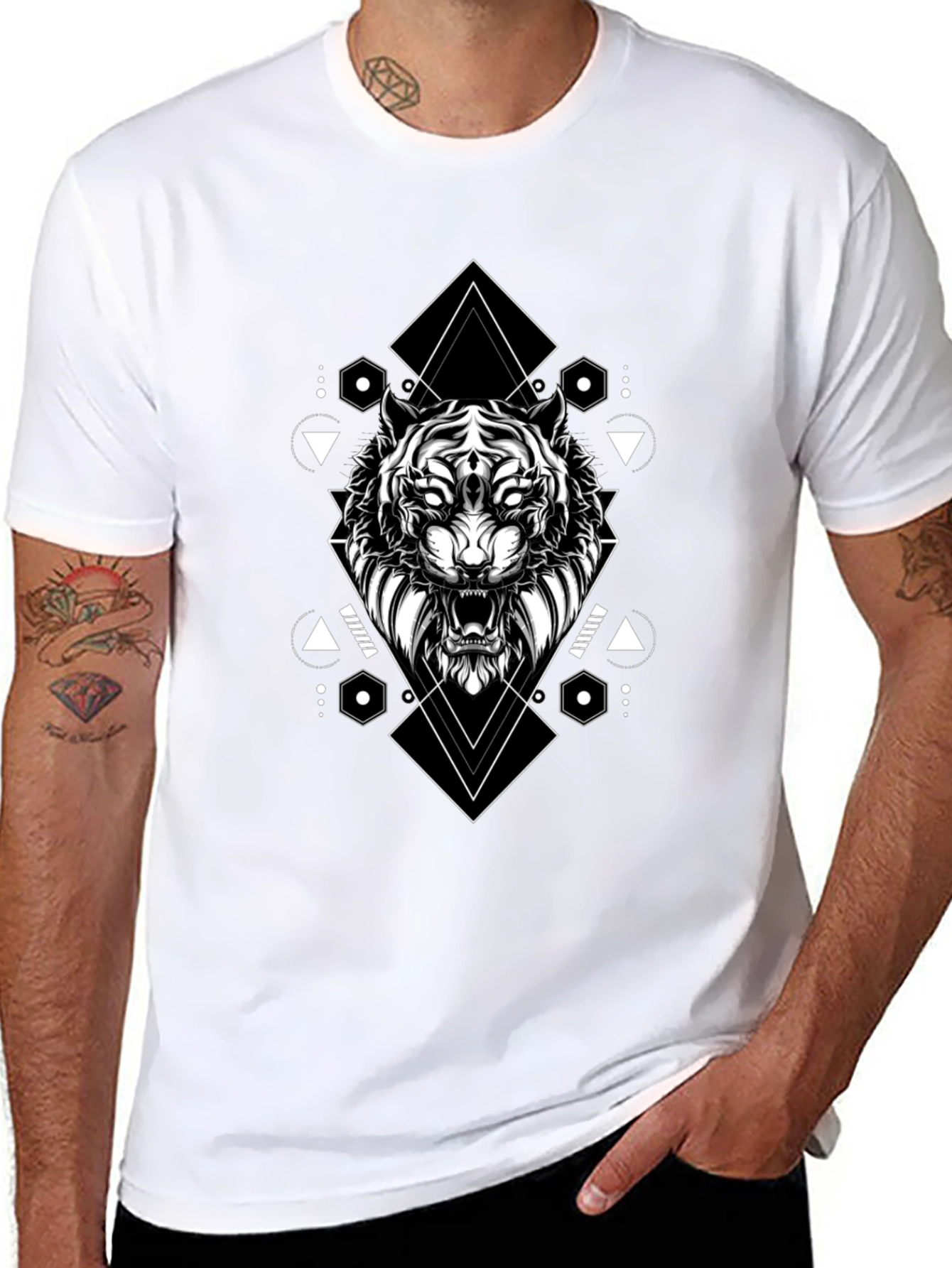 Geometric Tiger Graphic Tee - Black