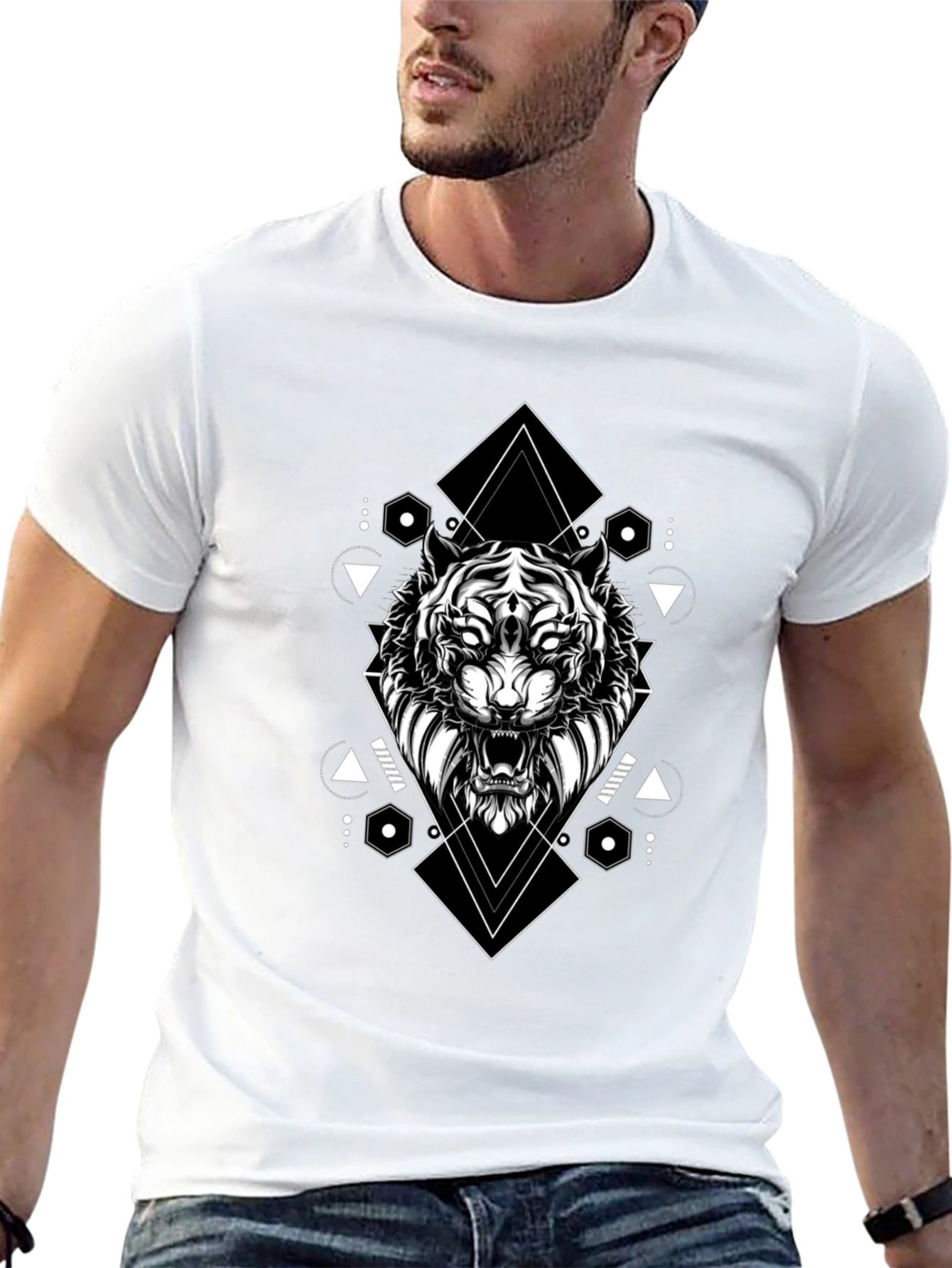 Geometric Tiger Graphic Tee - Black