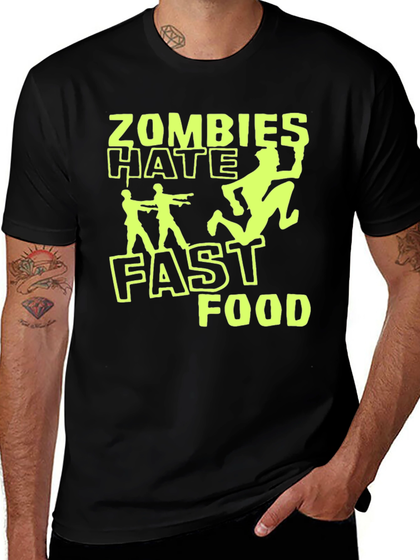 Zombies Hate Fast Food Graphic T-Shirt - Black