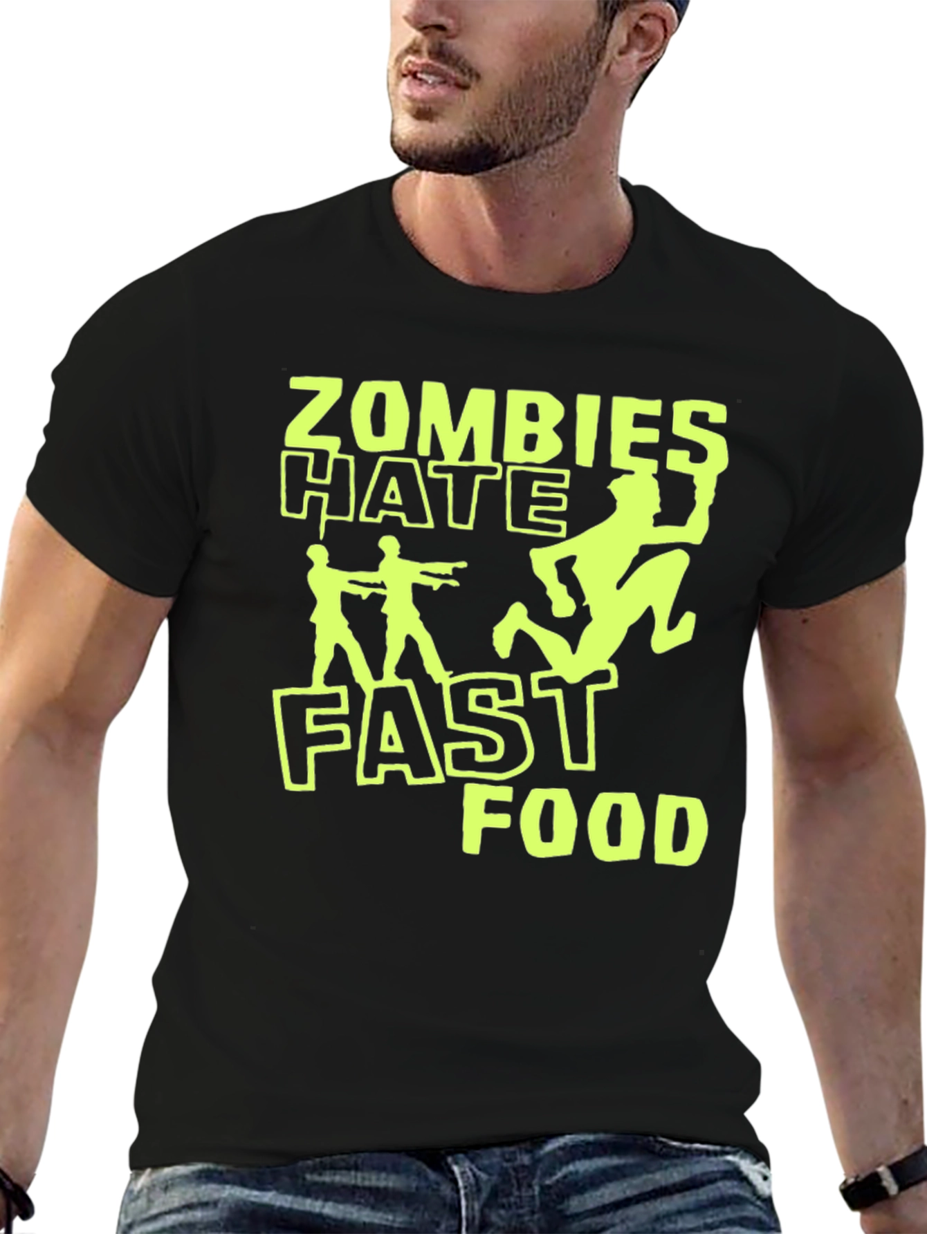 Zombies Hate Fast Food Graphic T-Shirt - Black