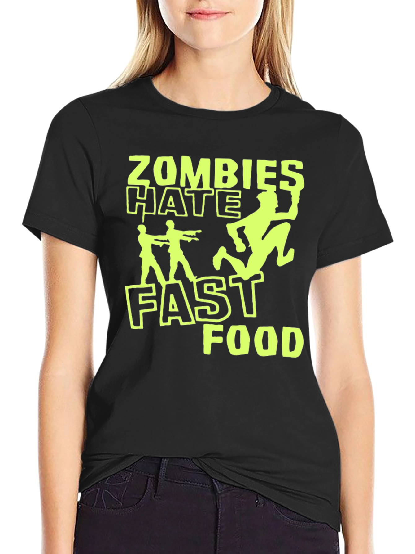 Zombies Hate Fast Food Graphic T-Shirt - Black