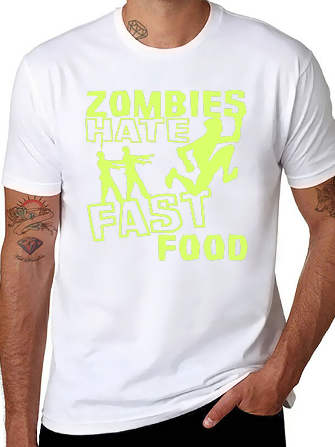 Zombies Hate Fast Food Graphic T-Shirt - Black