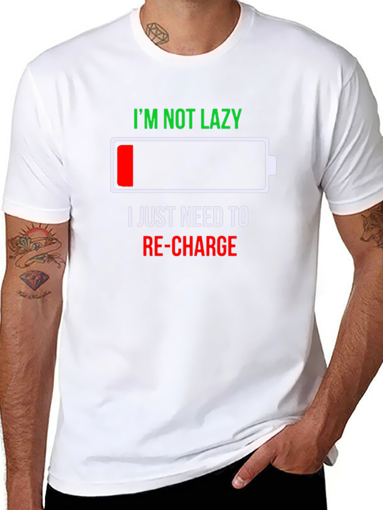 Recharge Low Battery Graphic Mens T-Shirt
