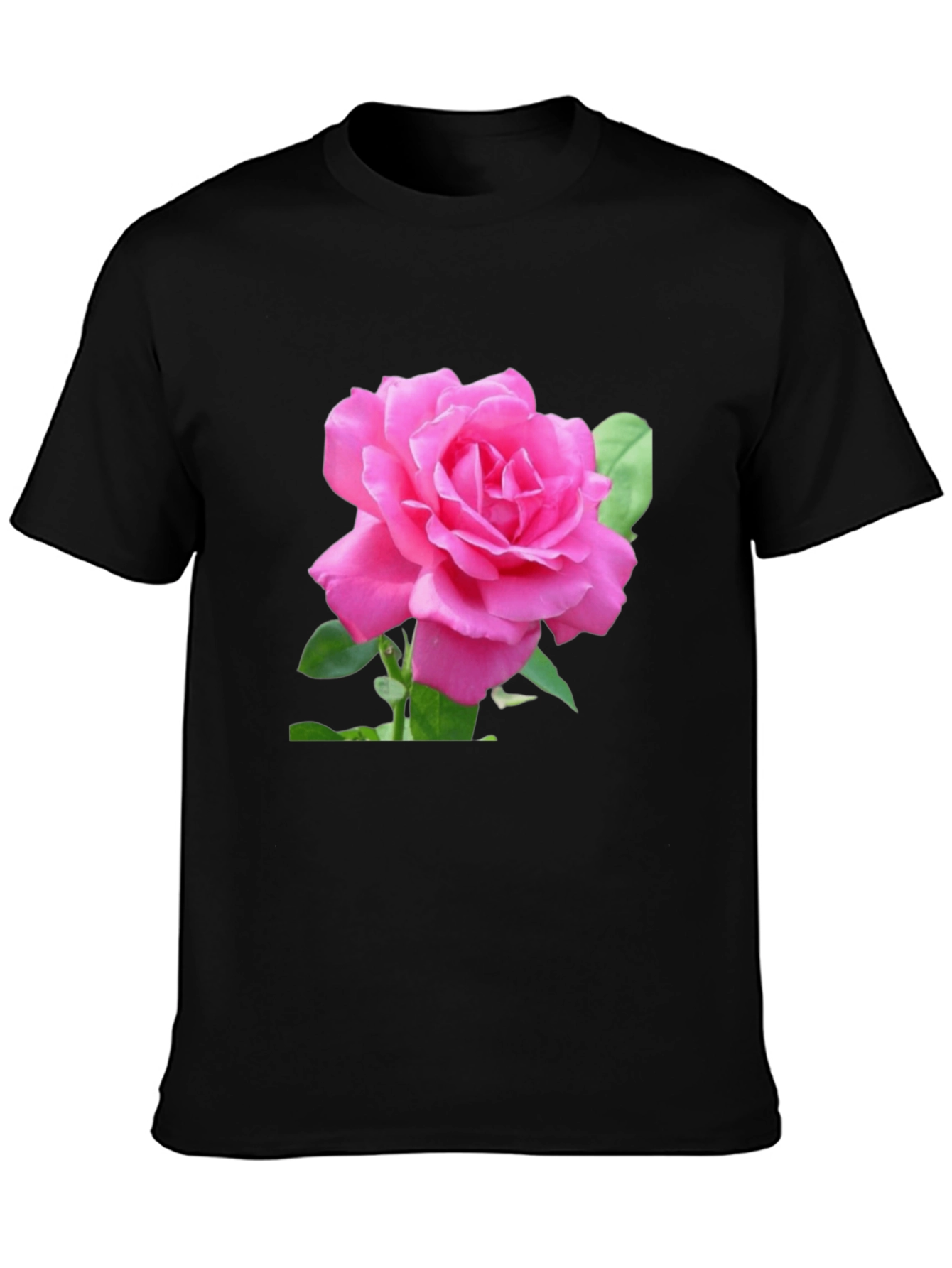 Pink Rose Graphic Black T-Shirt