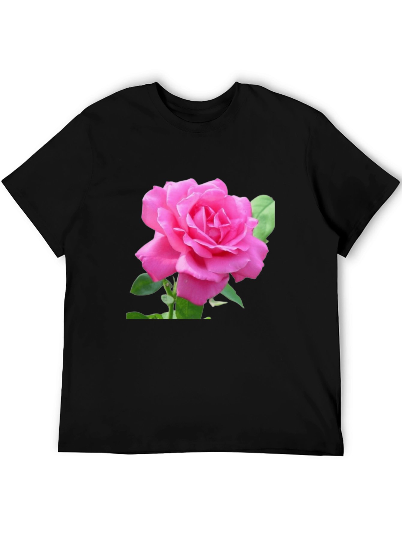 Pink Rose Graphic Black T-Shirt