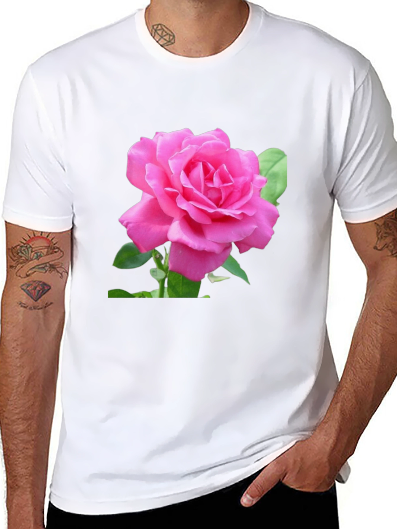 Pink Rose Graphic Black T-Shirt