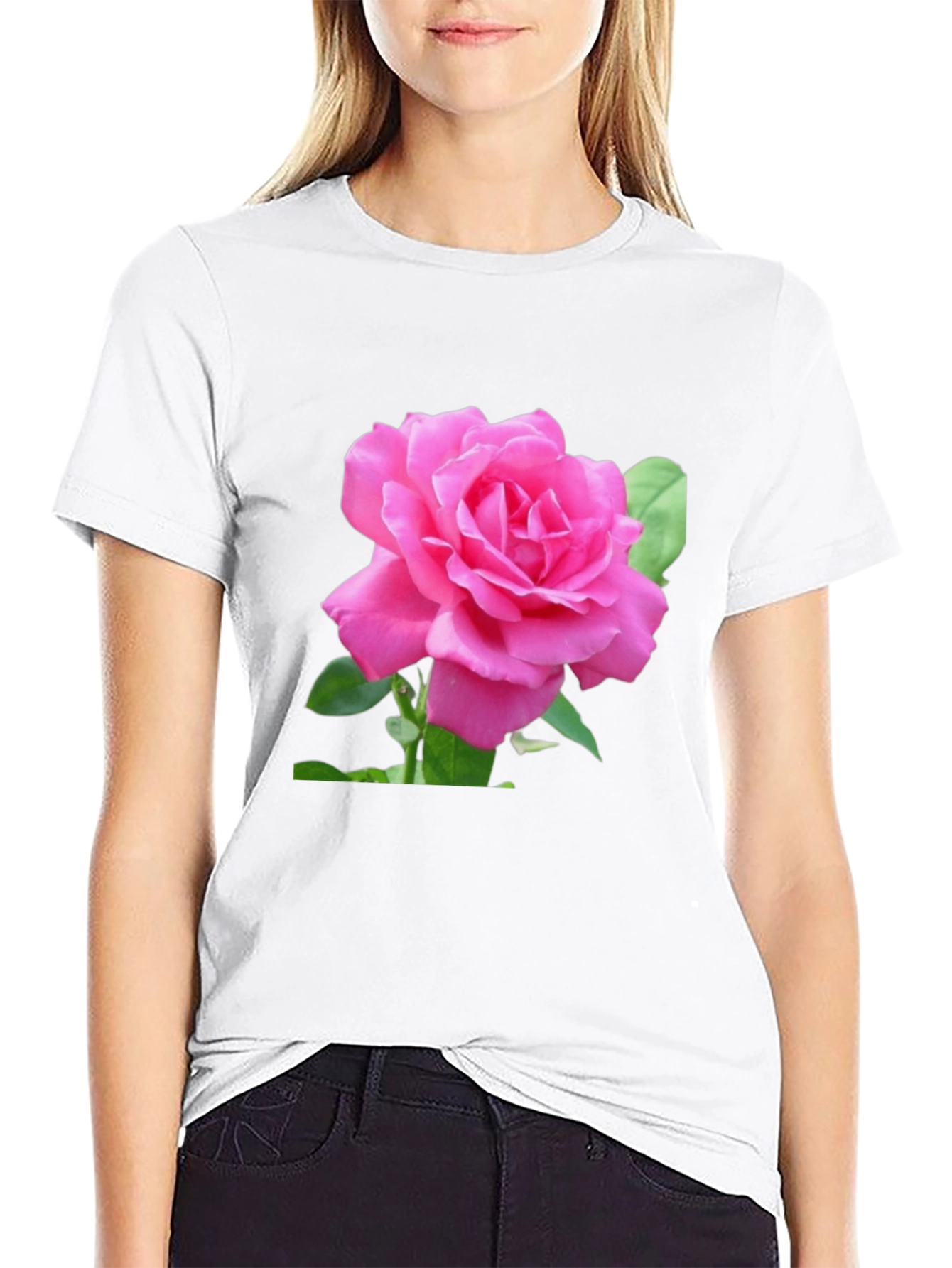 Pink Rose Graphic Black T-Shirt
