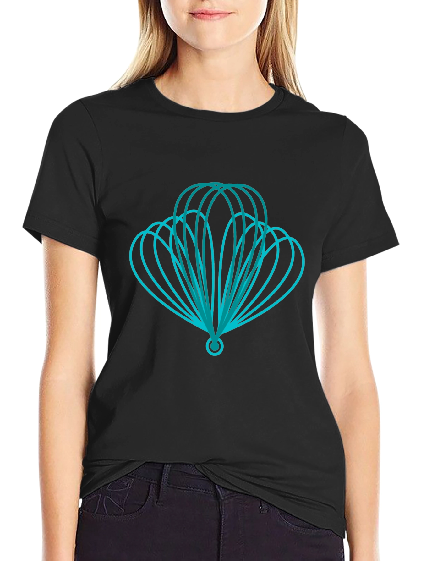 Geometric Teal Design Black T-Shirt