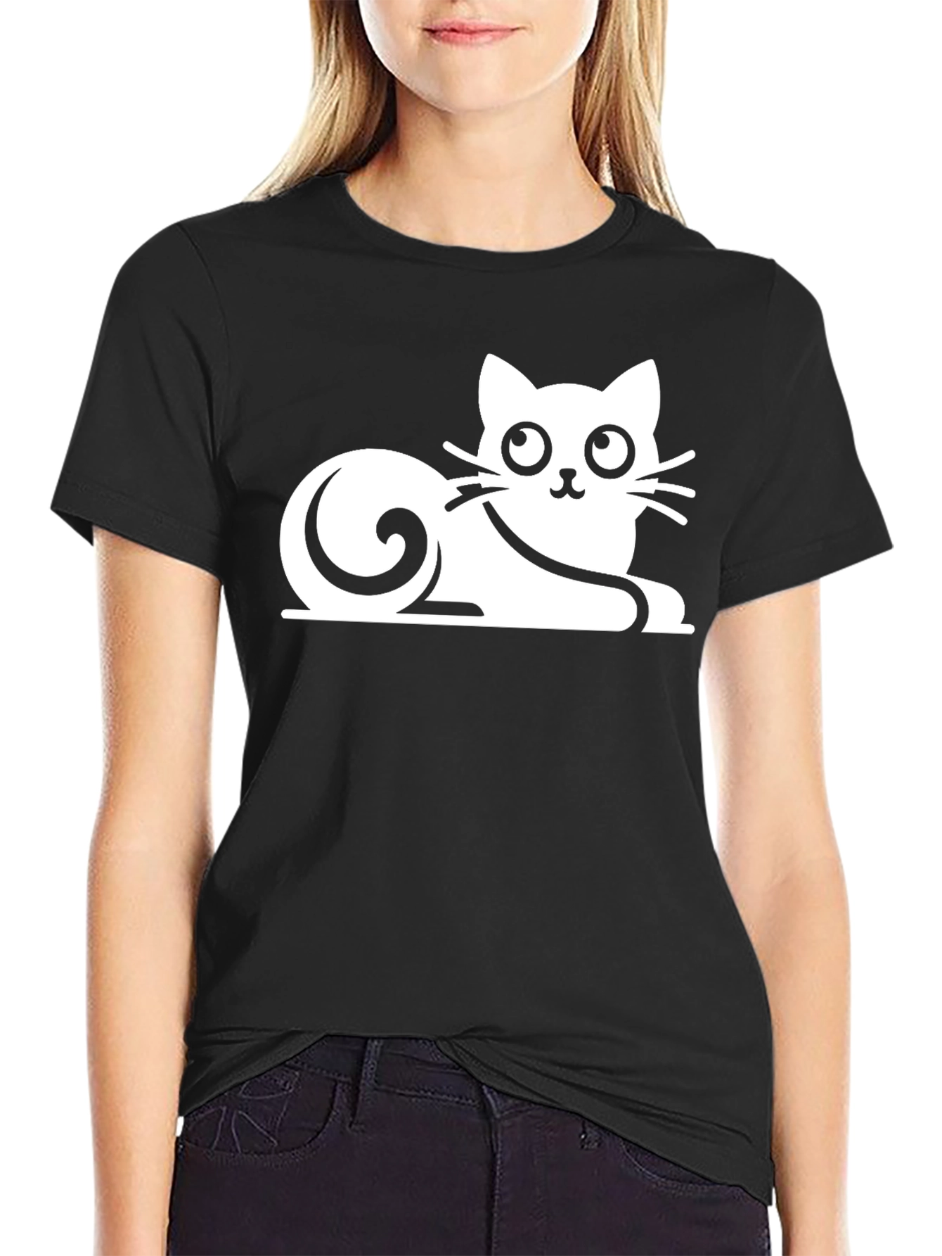 Cute Cat Graphic Tee - Black T-Shirt