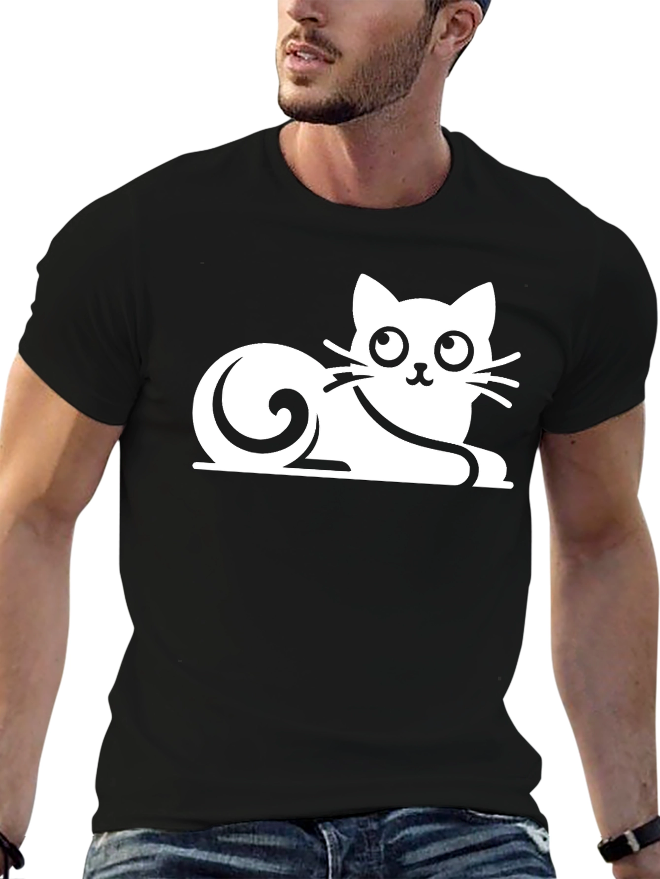 Cute Cat Graphic Tee - Black T-Shirt