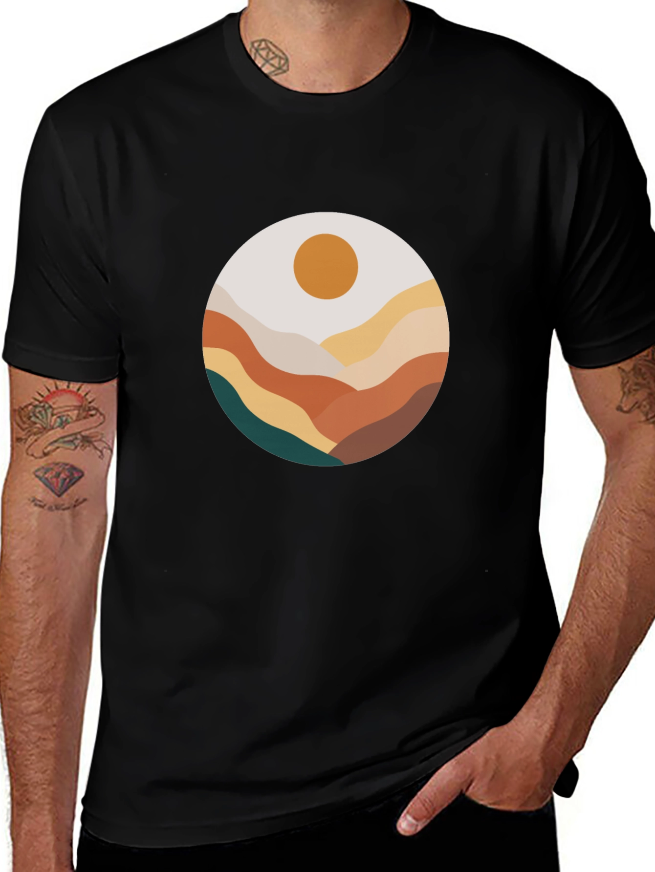 Abstract Landscape Graphic Tee - Black