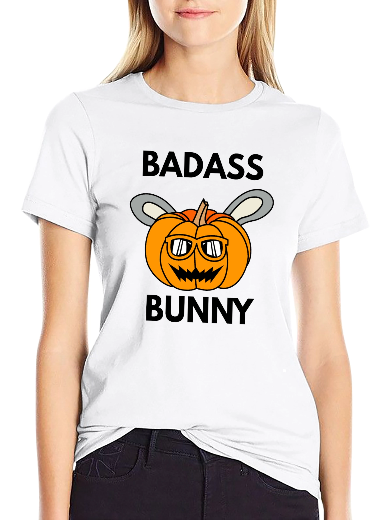 Badass Bunny Halloween Pumpkin T-Shirt