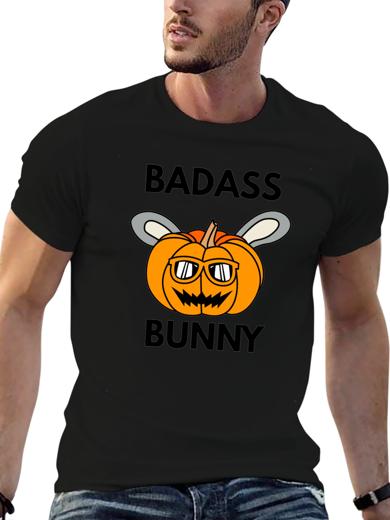 Badass Bunny Halloween Pumpkin T-Shirt
